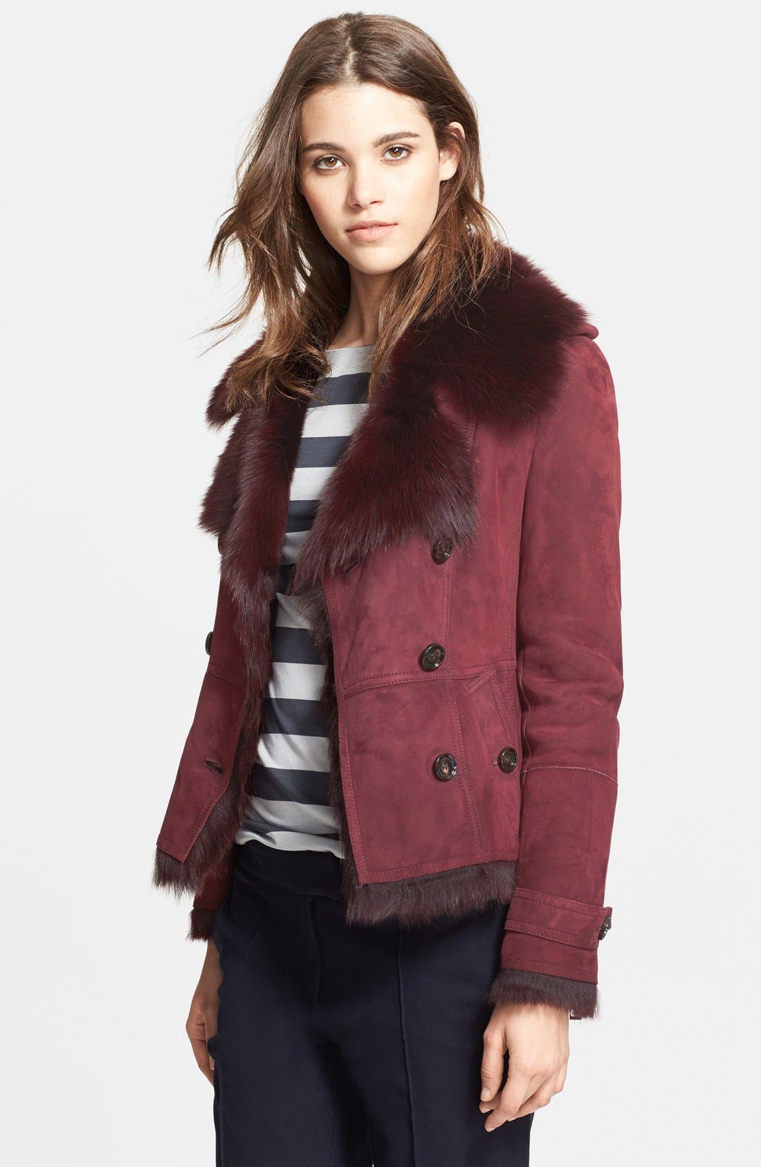 burberry double breasted shearling coat