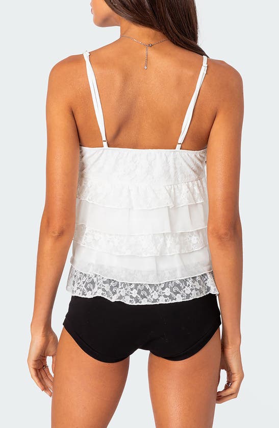 Shop Edikted Lacy Split Front Ruffle Camisole In White