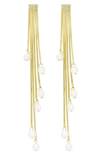 Shop Panacea Snake Chain Pearl Drop Earrings In White/yellow Gold