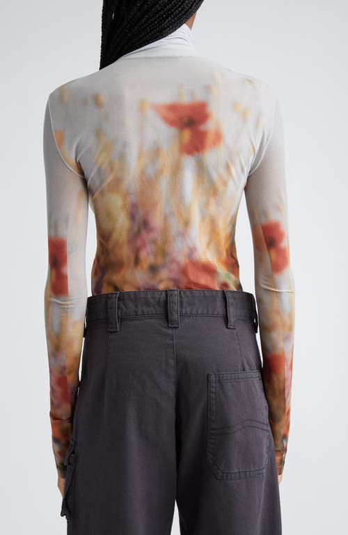 Acne Studios Denise Meadow Print Mesh Top In Grey/multi