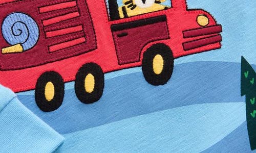 Shop Next Kids' Fire Truck Appliqué Long Sleeve Cotton Graphic T-shirt In Blue