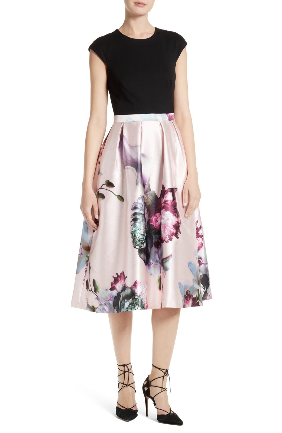 Ted Baker London Carsyn Ethereal Posie Mixed Media Midi Dress Nordstrom