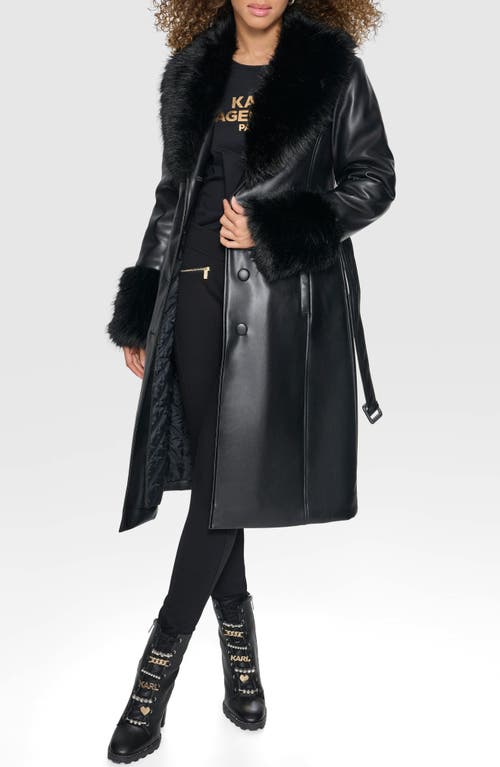 Shop Karl Lagerfeld Paris Faux Leather & Faux Fur Trench Coat In Black