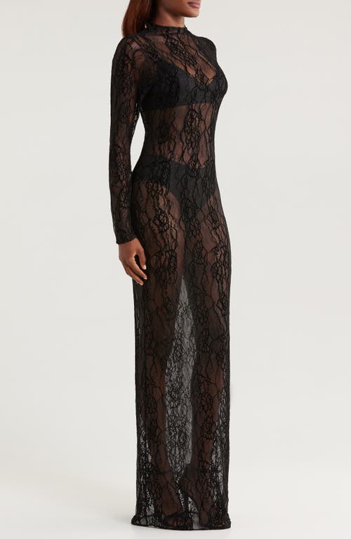 Good American Long Sleeve Lace Gown In Black001