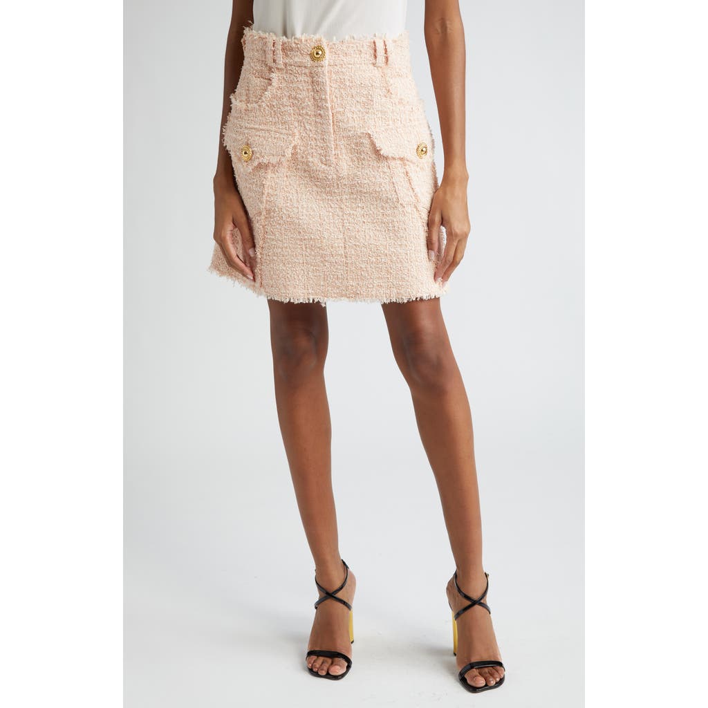 Balmain Two-pocket Tweed A-line Miniskirt In Beige/pink
