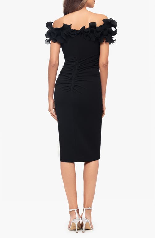 Xscape Evenings Wire Trim Off The Shoulder Sheath Dress In Black
