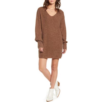 All In Favor U-Neck Sweater Dress, Brown