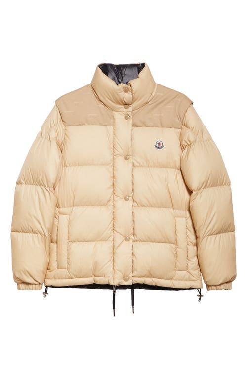 Shop Moncler Verone Convertible Down Puffer Jacket In Khaki