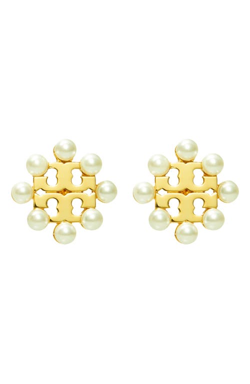 Tory Burch Kira Imitation Pearl Stud Earrings In Gold