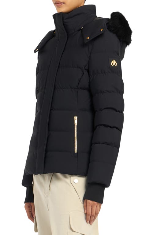 Moose Knuckles Betta Puffer Jacket With Detachable Hood And Shearling Trim In Black W Black S
