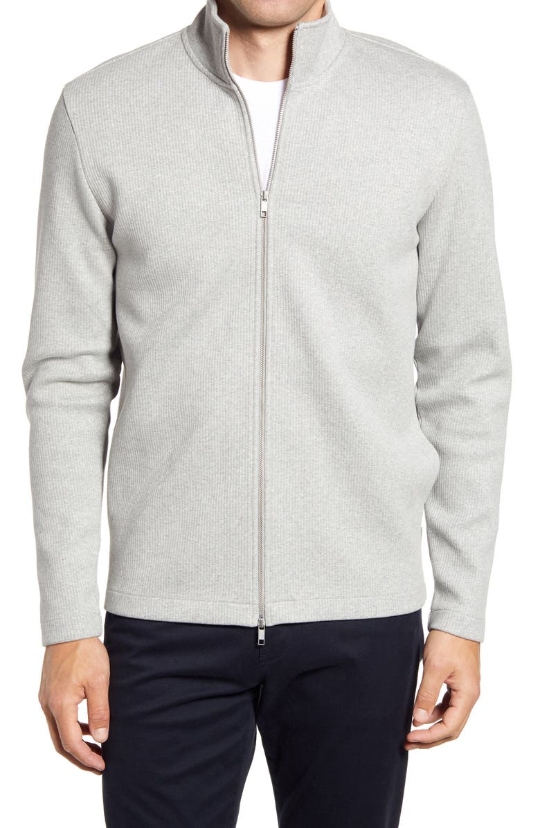 TED BAKER LONDON Hvar Zip Through Cotton Blend Sweater, Main, color, GREY MARL