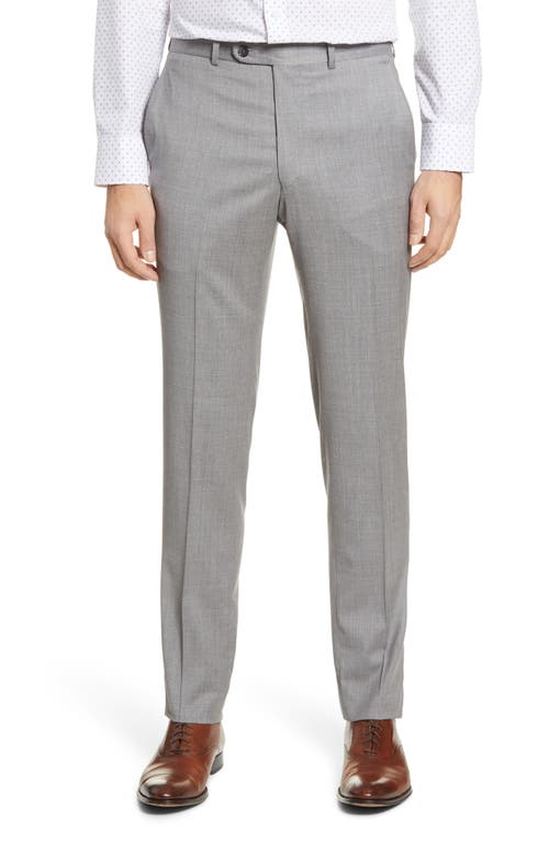 Peter Millar Harker Flat Front Solid Stretch Wool Dress Pants Light Grey at Nordstrom,