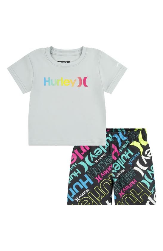Shop Hurley Upf 50+ Rashguard T-shirt & Board Shorts Set In Wolf Gray