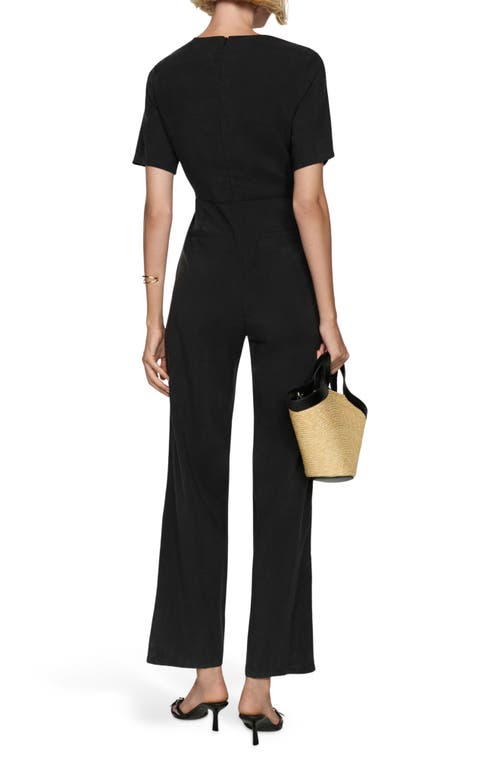 Shop Mango Knotted Short Sleeve Jumpsuit In Black