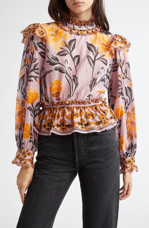 Farm Rio Arabesque Floral Ruffle Top In Arabesque Floral Lilac