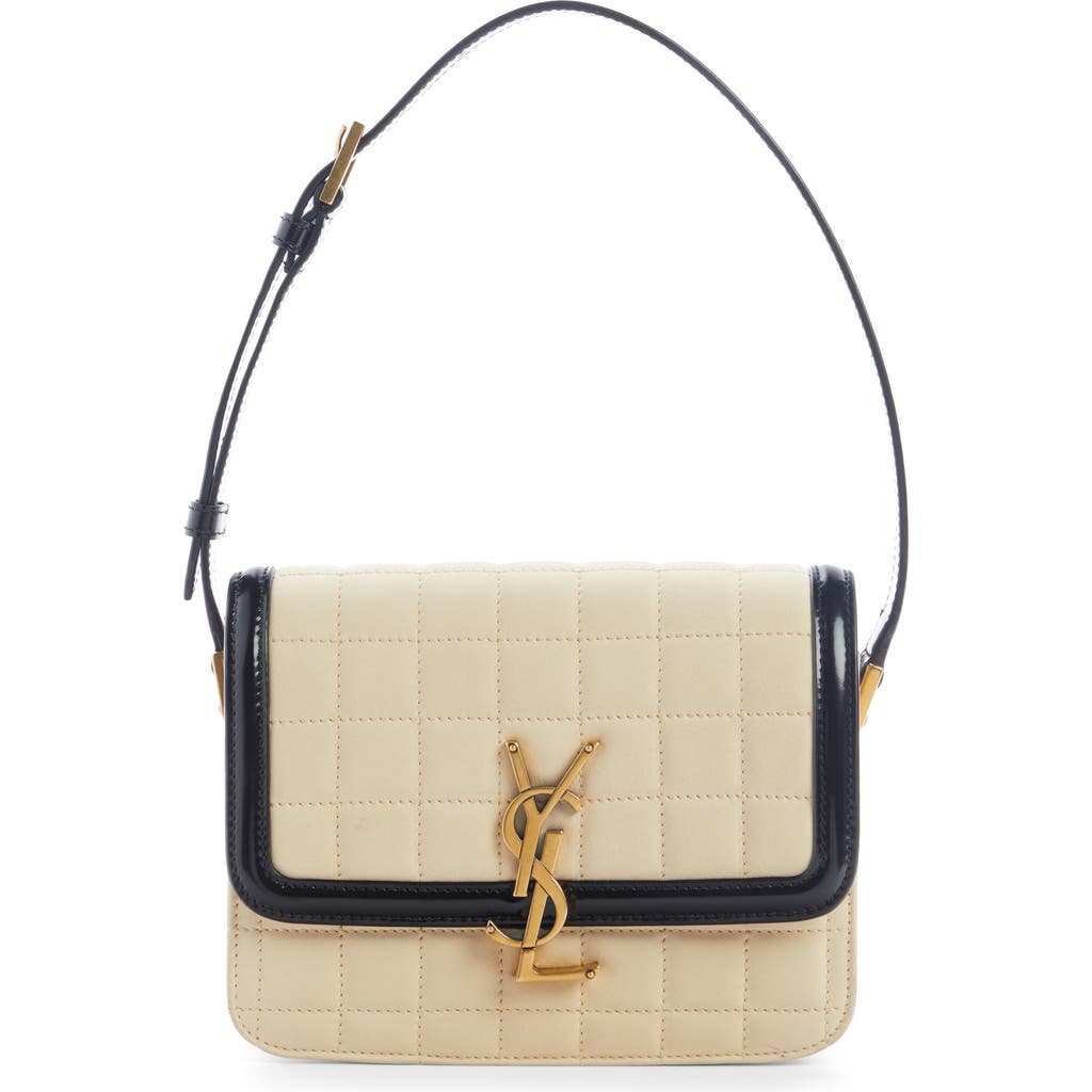 Saint Laurent Small Solferino Brushed Leather Bag In Burro/nero