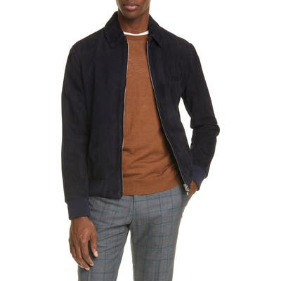 Eidos Baracuda Trim Fit Suede Bomber Jacket, 0 US / 5 - Blue
