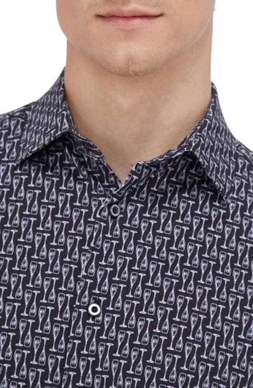 Bugatchi James Ooohcotton® Champagne Print Button-up Shirt In Black