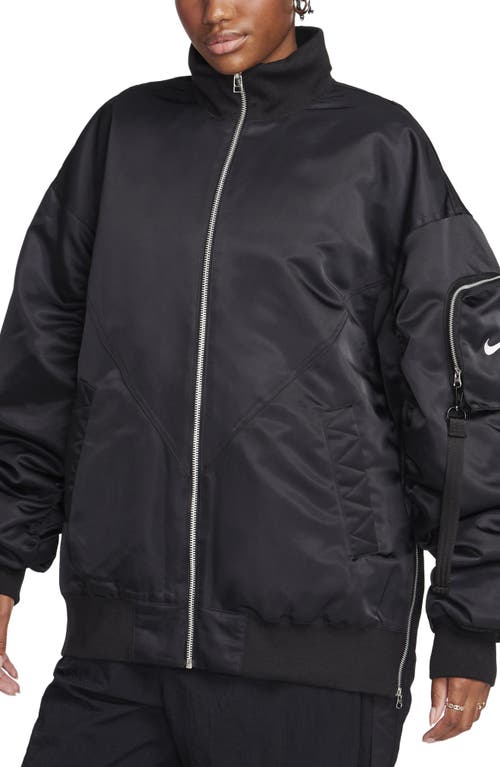 Nike Sportswear Essential Oversize Therma-FIT Bomber Jacket in Black/White at Nordstrom, Size Small