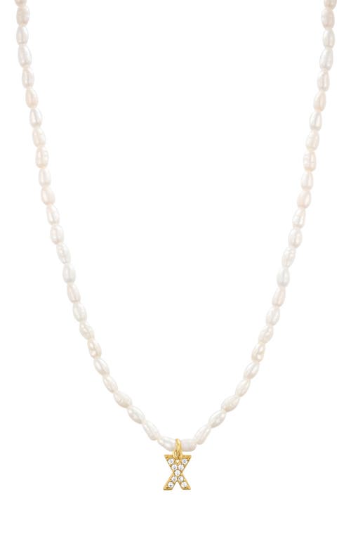 Initial Freshwater Pearl Beaded Necklace in White - X