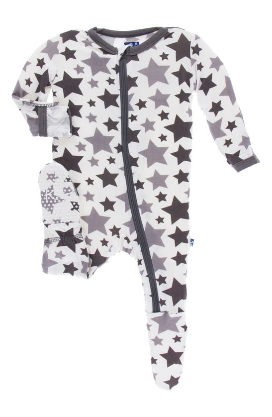 Kickee Pants Babies' Star Print Footie In Feather Rain Stars