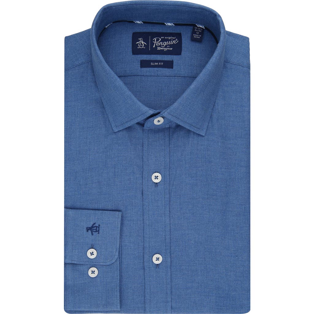 Original Penguin Harrington Chambray Slim Fit Button-down Shirt In Blue