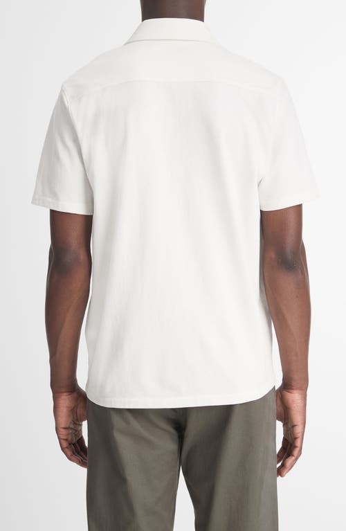 Shop Vince Sueded Jersey Short Sleeve Button-up Shirt In Off White