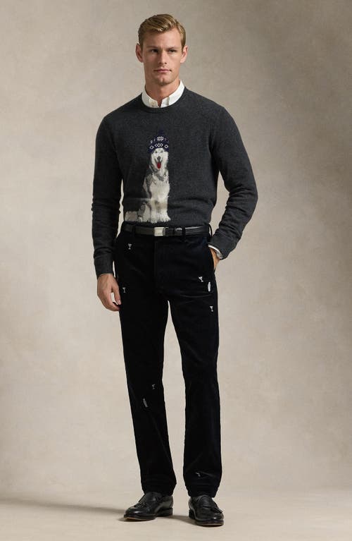 Shop Polo Ralph Lauren Martini Embroidery Stretch Cotton Corduroy Pants In Polo Black W/martini Emb