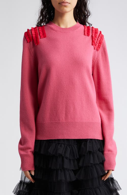 Taffeta Trim Wool & Cashmere Crewneck Sweater in Blush