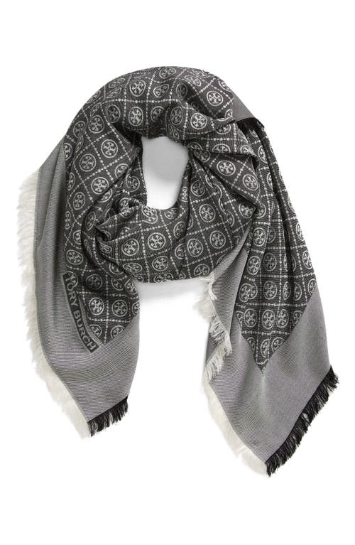 Shop Tory Burch T-monogram Jacquard Wool & Silk Square Scarf In Washed Gray