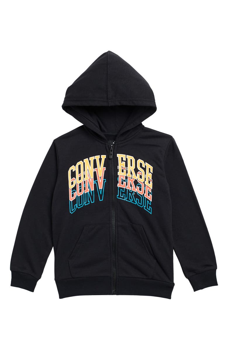 CONVERSE Collegiate Repeat Full Zip Hoodie, Main, color, BLACK-DENIM