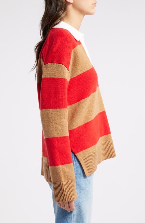 Shop Rails Harris Stripe Cotton, Wool & Cashmere Polo Sweater In Cherry Camel Stripe