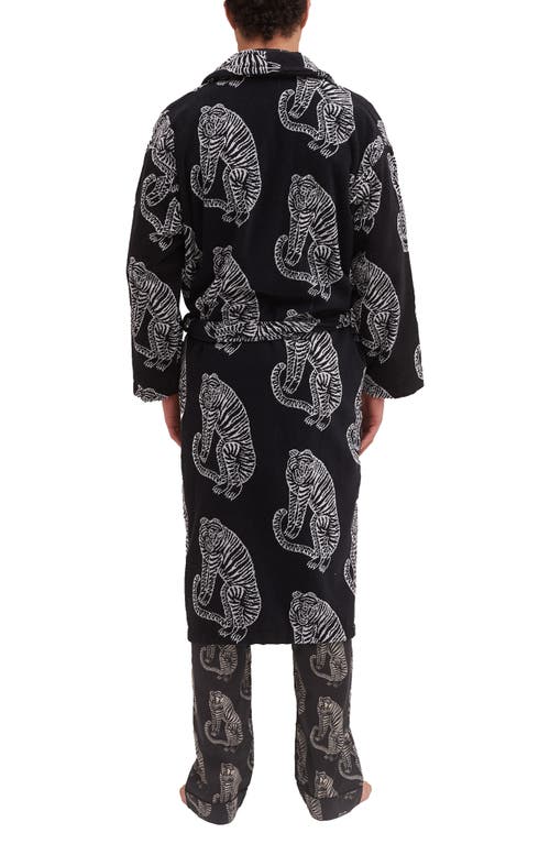 Desmond & Dempsey Print Cotton Terry Cloth Robe In Black