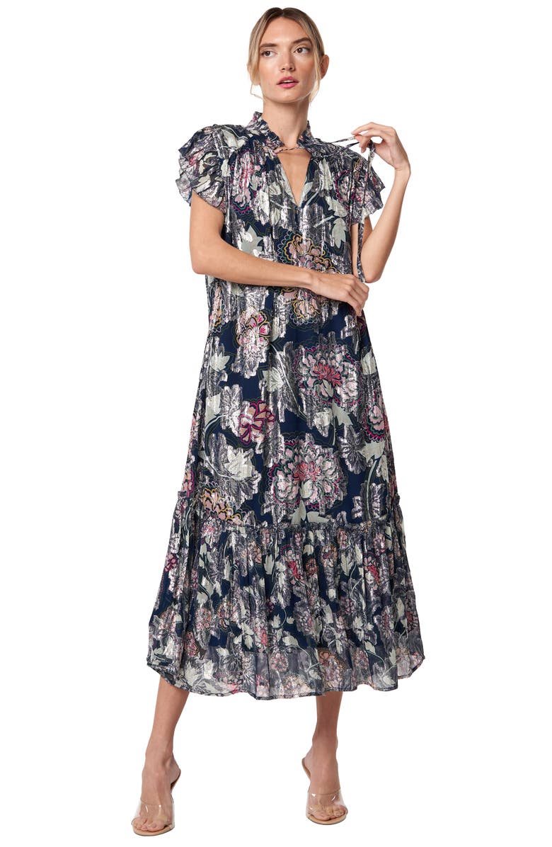 CIEBON Hilma Metallic Floral Print Maxi Dress | Nordstrom