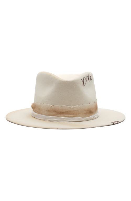 Distressed Wool Fedora in Off White