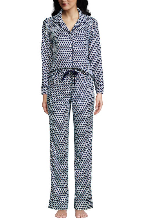 Shop Lands' End Drapey Flannel 2 Piece Pajama Set In Multi Blue Puffins