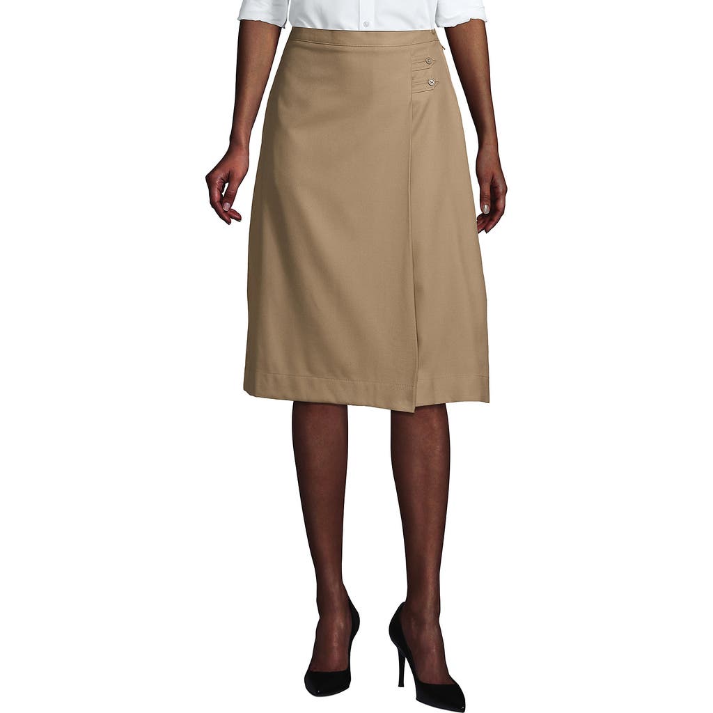 Lands' End School Uniform Solid A-line Skirt Below The Knee In Khaki