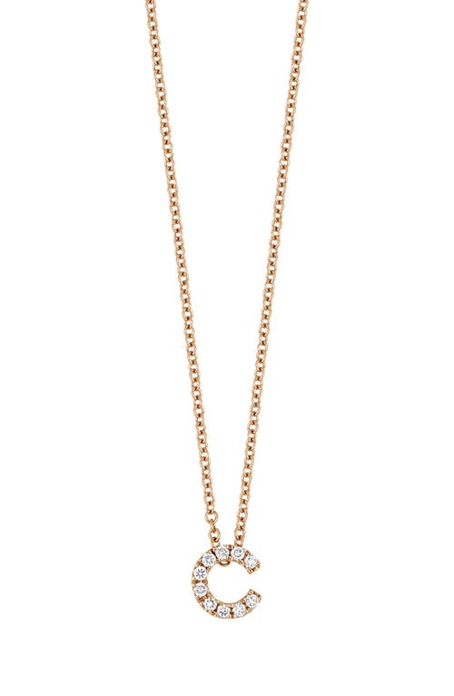 Bony Levy 18k Gold Pavé Diamond Initial Pendant Necklace in Rose Gold - C at Nordstrom, Size 18 In