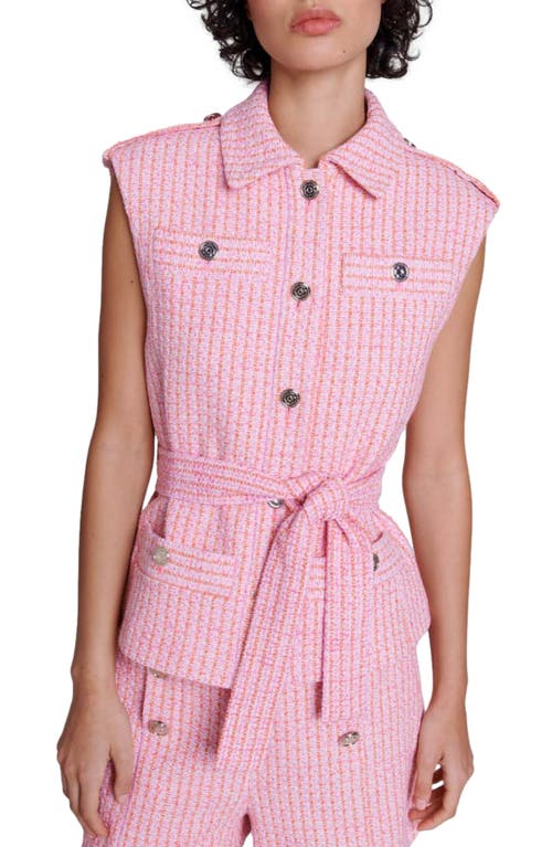 maje Varadis Metallic Tweed Sleeveless Jacket in Pink /Orange at Nordstrom, Size 0