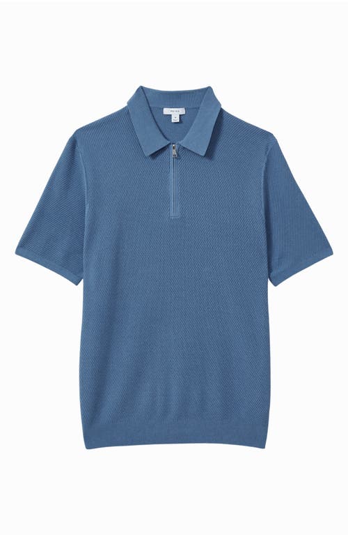 Shop Reiss Ivor Textured Half Zip Polo Sweater In Blue