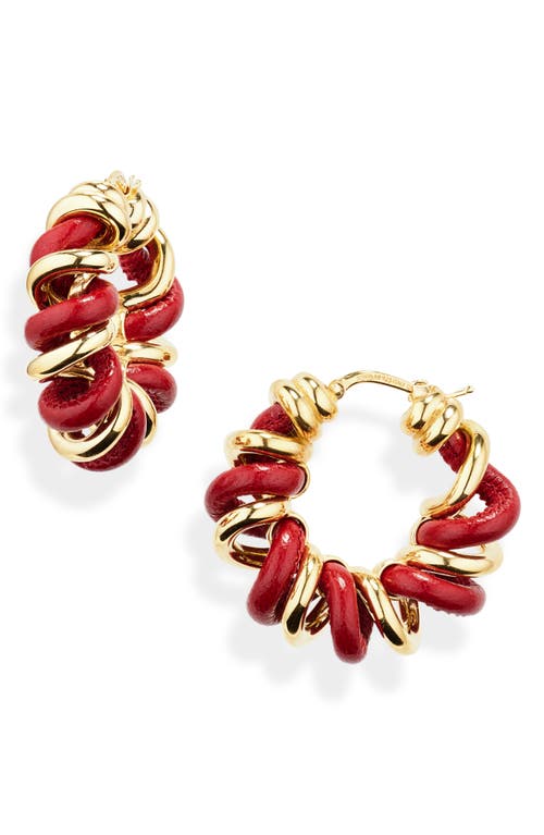 Bottega Veneta Two-Tone Twisted Hoop Earrings in 6356 Dark Red at Nordstrom