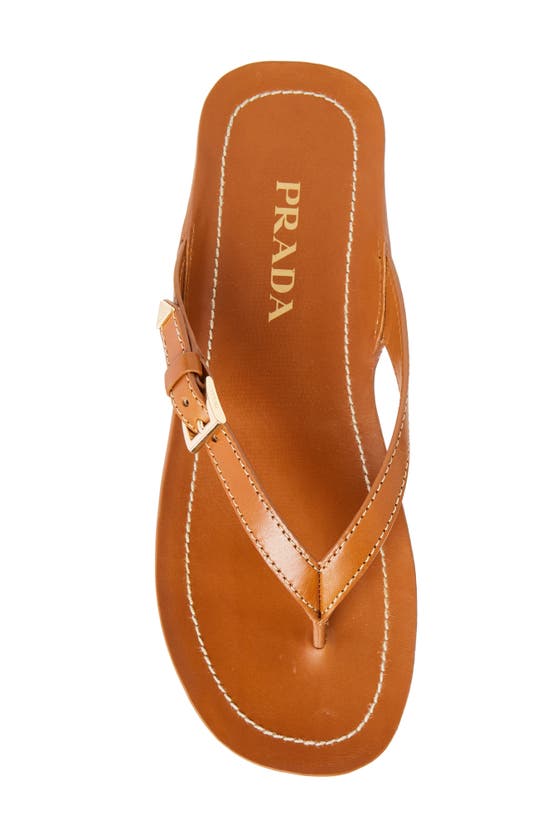 Shop Prada Buckle Leather Flip Flop In Cuoio