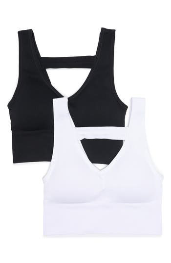 90 Degree By Reflex Bianca 2-pack V-neck Rib Seamless Bralettes In Black/white