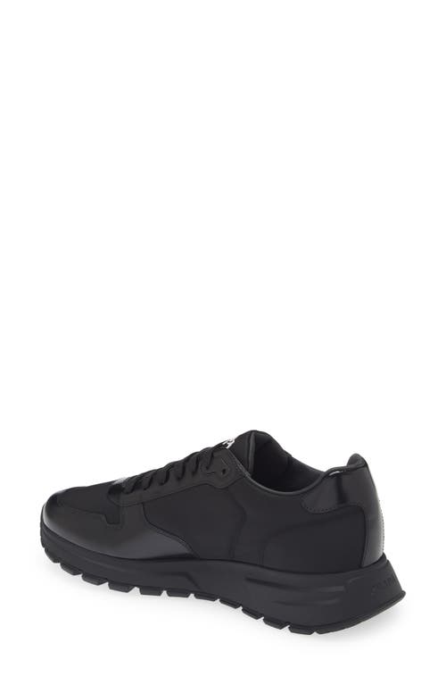 Prada Downtown Nappa Leather And Nylon Sneakers In Nero/nero
