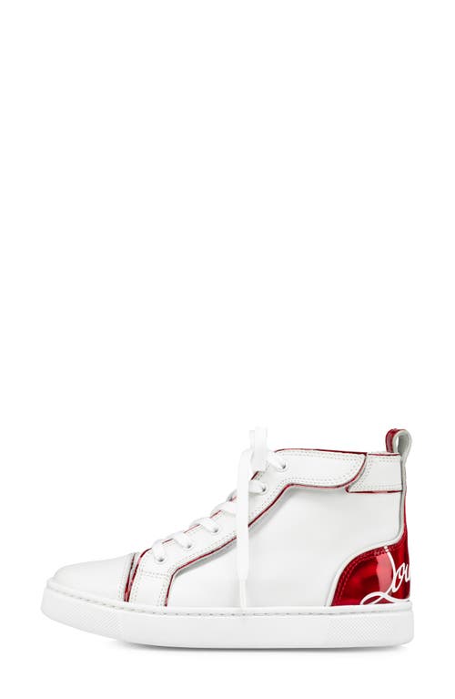 Shop Christian Louboutin Kids' Funnyto High Top Calfskin & Patent Leather Sneaker In Bianco/loubi