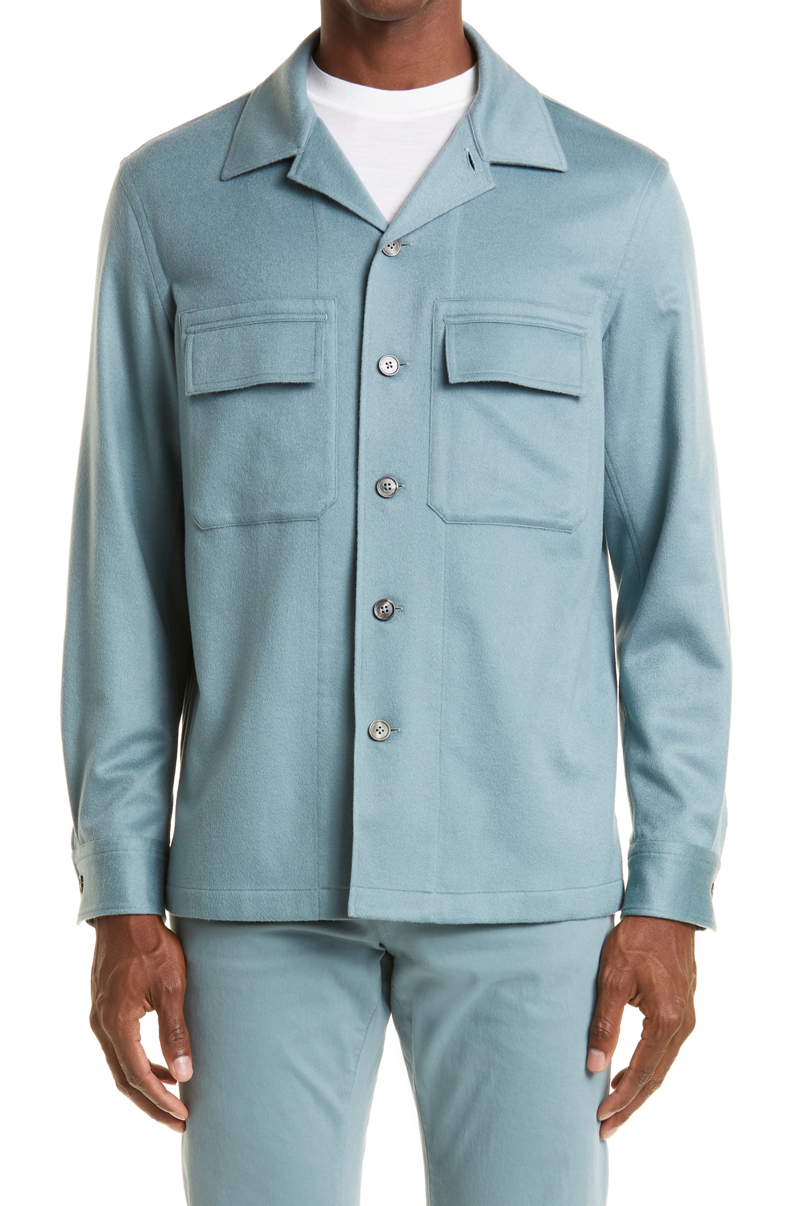 ZEGNA Oversize Oasi Cashmere Overshirt in Seafoam Blue | Smart Closet