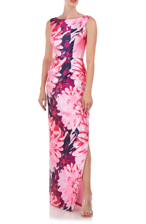 Kay Unger Nanette Floral Print Column Gown in Azalea