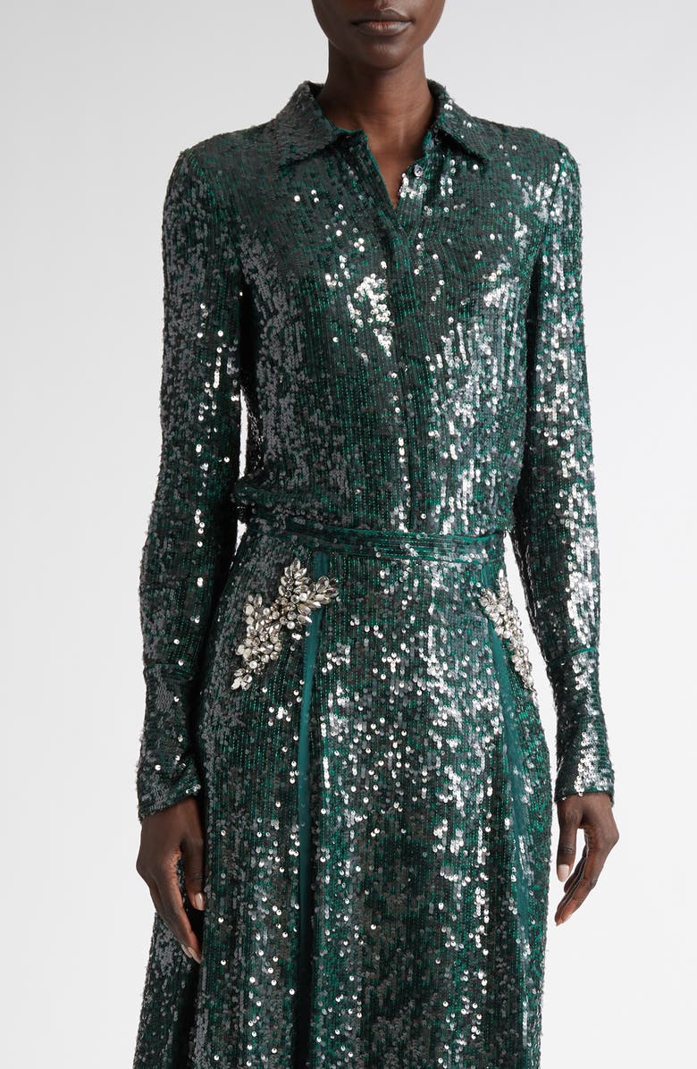 Erdem Sequined Chiffon ButtonUp Shirt Nordstrom