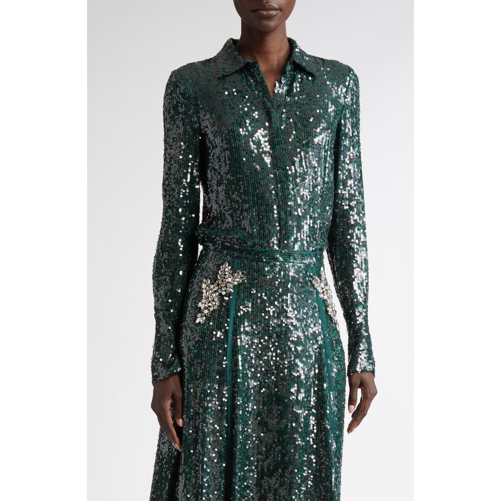 ERDEM ERDEM SEQUINED CHIFFON BUTTON-UP SHIRT