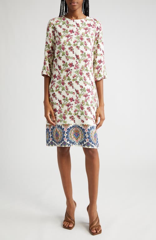 Etro Paisley & Berry Print Cady Tunic Dress in 0990 - Bianco